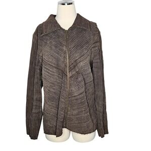 Bamboo Traders Brown Pleated Leather Zip Jacket Boho Y2K Western Women's XL